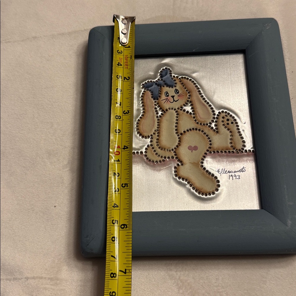 Vintage! The Pleasant Look Framed Hand Punched + Painted Tin Bunny Artwork - Picture 7 of 8